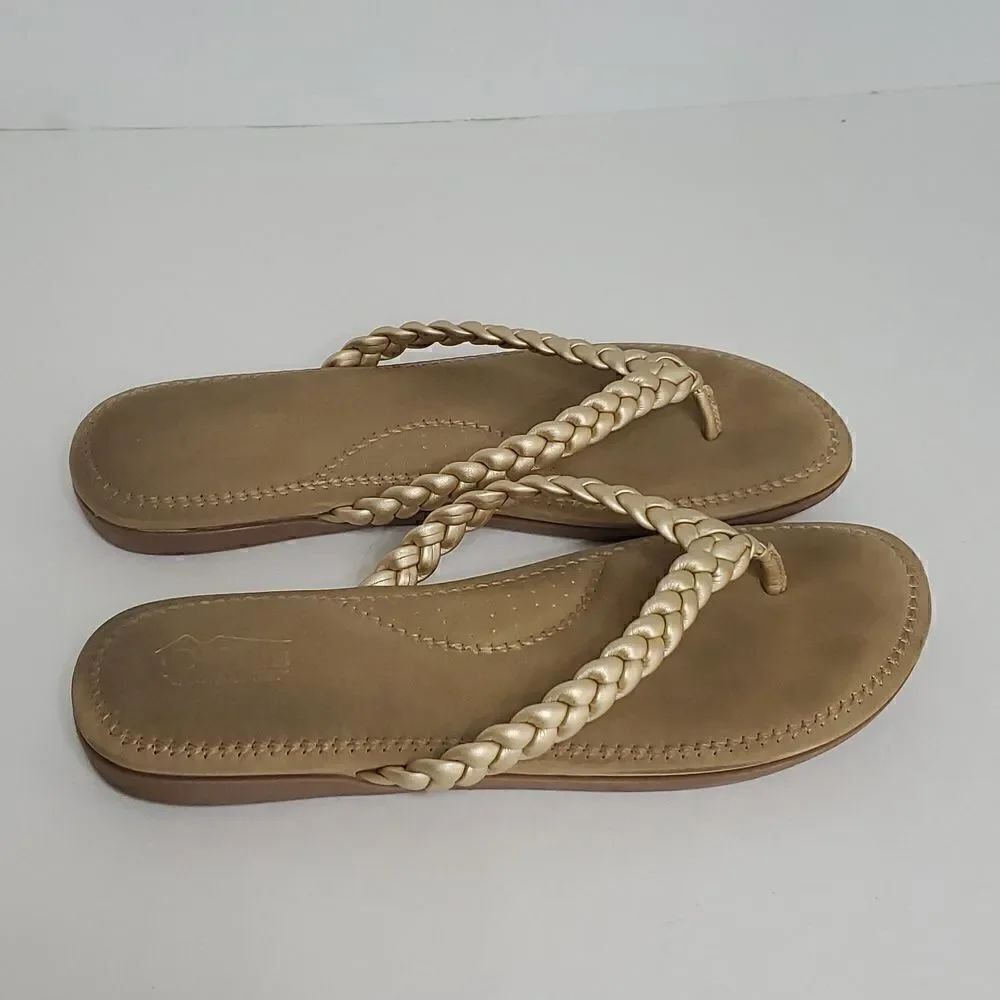 Cliffs by White Mountain Braided Gold Metallic Flip Flop Women's Size 11